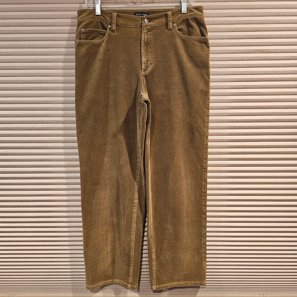 Eileen Fisher Organic Cotton Corduroy Straight Leg Pants Brown Size 10 F22